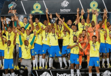 Patrick Maswanganyi célèbre son but lors de Magesi Orlando Pirates 0-3 au Peter Mokaba Stadium le 9 mai 2026 — Betway Premiership J28