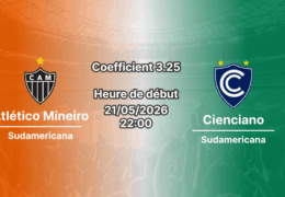Pronostic Atlético Mineiro Cienciano à l'Arena MRV Belo Horizonte, Copa Sudamericana Groupe B 21 mai 2026