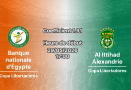 Pronostic Banque nationale d'Égypte Al Ittihad Alexandrie au stade Al-Salam Le Caire, Tour de Relégation 29 mai 2026