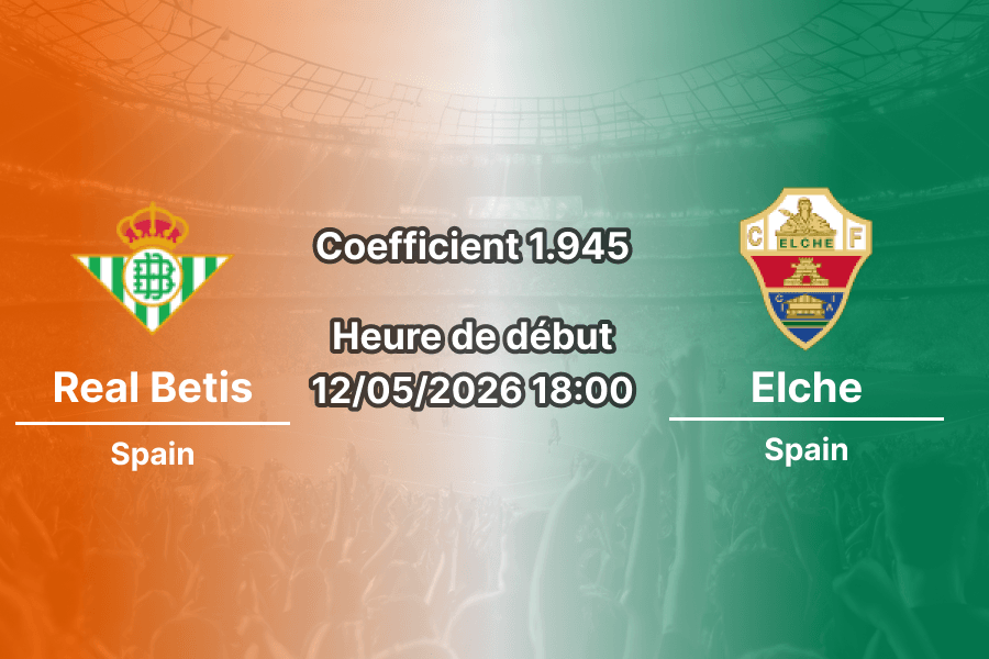 Pronostic Real Betis Elche La Liga journée 36 à l'Estadio Olímpico de La Cartuja 12 mai 2026 — analyse cotes 1xBet Côte d'Ivoire