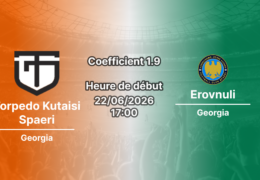 Pronostic Torpedo Kutaisi Spaeri – Ramaz Shengelias Kutaisi, Erovnuli Liga Géorgie, 22 juin 2026