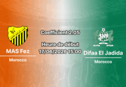 Pronostic MAS Fez Difaa El Jadida – Botola Pro journée 25 au Complexe Sportif de Fès, 17 juin 2026