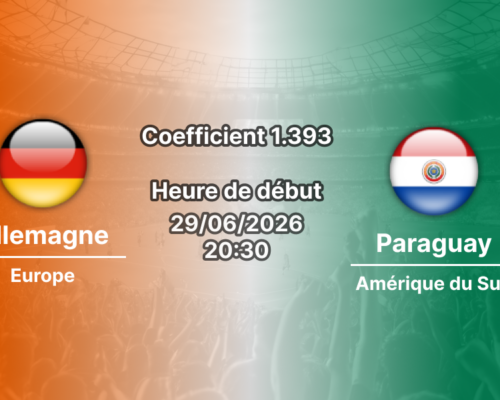 Pronostic Allemagne Paraguay – Gillette Stadium Foxborough, 16es de finale Coupe du Monde 2026, 29 juin