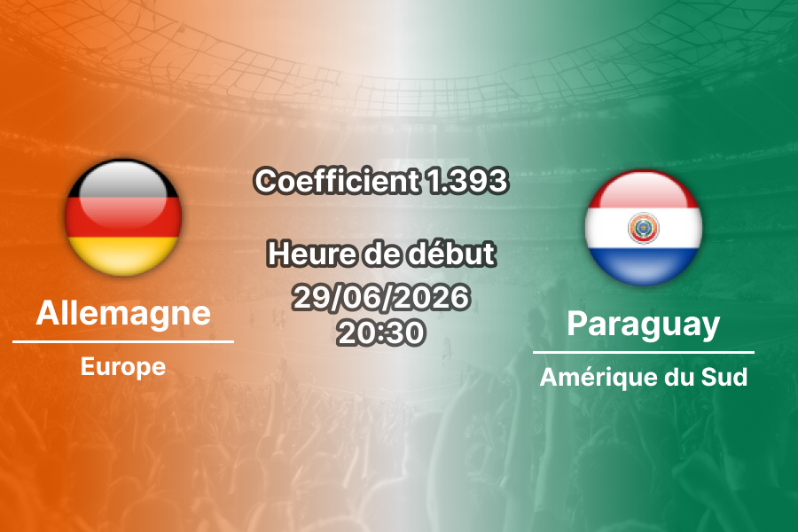 Pronostic Allemagne Paraguay – Gillette Stadium Foxborough, 16es de finale Coupe du Monde 2026, 29 juin