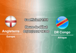 Pronostic Angleterre DR Congo – Mercedes-Benz Stadium Atlanta, 16es de finale Coupe du Monde 2026, 1er juillet