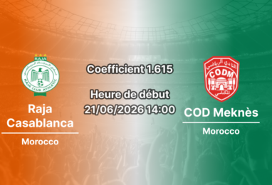 Pronostic Raja Casablanca COD Meknès – Stade Larbi Zaouli Casablanca, Botola Pro 21 juin 2026