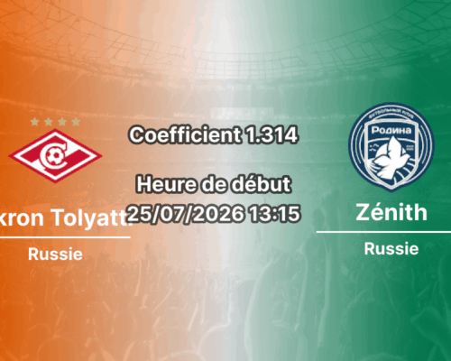 Pronostic Akron Tolyatti Zénith Saint-Pétersbourg – Samara Arena, Championnat de Russie Première Ligue Tour 1, 25 juillet 2026