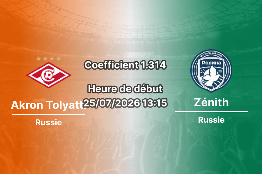 Pronostic Akron Tolyatti Zénith Saint-Pétersbourg – Samara Arena, Championnat de Russie Première Ligue Tour 1, 25 juillet 2026