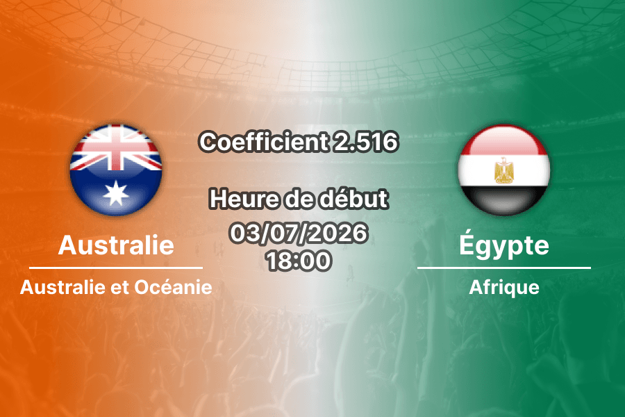: Pronostic Australie Égypte – AT&T Stadium Arlington, 16e de finale Coupe du Monde 2026, 3 juillet 2026