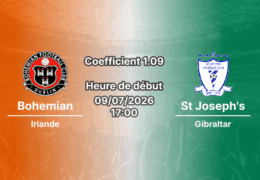 Pronostic Bohemian St Joseph's – Dalymount Park Dublin, Ligue Conférence UEFA Q1, 9 juillet 2026