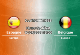 Pronostic Espagne Belgique – SoFi Stadium Inglewood, quart de finale Coupe du Monde 2026, 10 juillet 2026