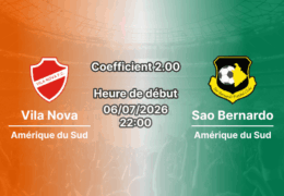 Pronostic Vila Nova Sao Bernardo – Estadio Onésio Brasileiro Alvarenga Goiânia, Campeonato Brasileiro Série B, 6 juillet 2026