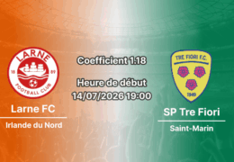 Pronostic Larne Tre Fiori – Inver Park Larne Irlande du Nord, Ligue des champions UEFA 2026-27, 14 juillet 2026
