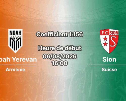 Pronostic Noah Yerevan Sion – Vahagn Tumasyan Stadium, Abovyan, Ligue Conférence UEFA 3e tour de qualification match aller 6 août 2026
