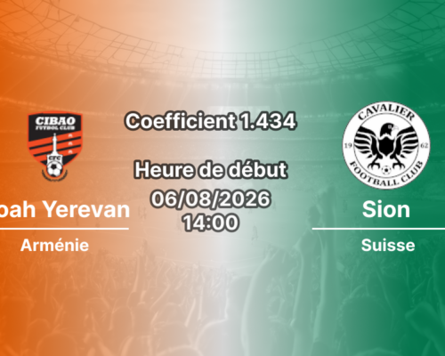 Pronostic Noah Yerevan Sion – Vahagn Tumasyan Stadium, Abovyan, Ligue Conférence UEFA 3e tour de qualification match aller 6 août 2026