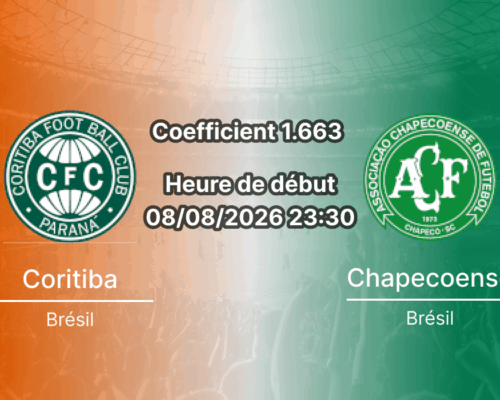 Pronostic Coritiba Chapecoense – Couto Pereira Curitiba, Brasileirão Série A Tour 22, 8 août 2026
