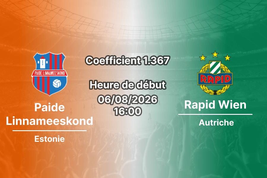 Pronostic Paide Linnameeskond Rapid Wien – A. Le Coq Arena, Tallinn, Ligue Conférence UEFA 3e tour de qualification match aller 6 août 2026