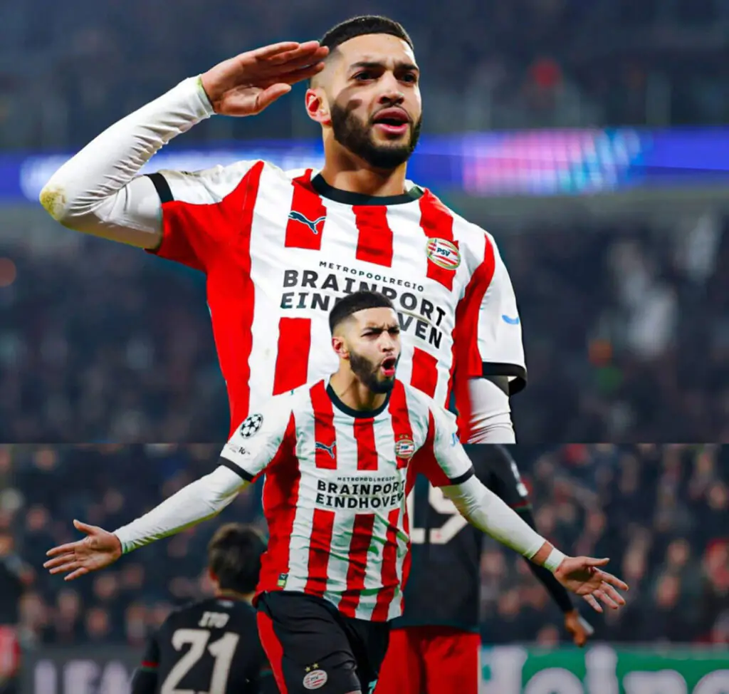 Ismael Saibari milieu offensif marocain en action avec le PSV Eindhoven