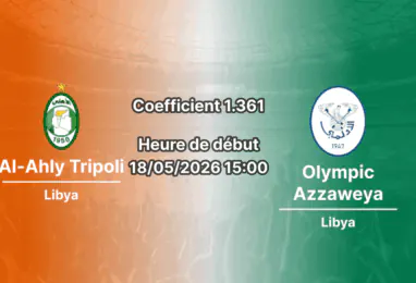 Pronostic Al-Ahly Tripoli Olympic Azzaweya au Tarhunah Stadium, Libyan Premier League playoffs 18 mai 2026
