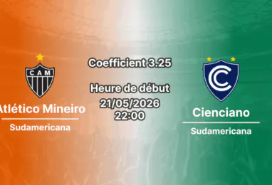 Pronostic Atlético Mineiro Cienciano à l'Arena MRV Belo Horizonte, Copa Sudamericana Groupe B 21 mai 2026