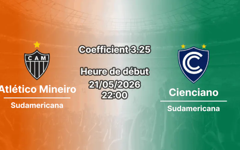 Pronostic Atlético Mineiro Cienciano à l'Arena MRV Belo Horizonte, Copa Sudamericana Groupe B 21 mai 2026