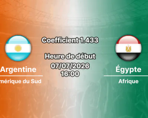 Pronostic Argentine Égypte – Mercedes-Benz Stadium Atlanta, 8e de finale Coupe du Monde 2026, 7 juillet 2026
