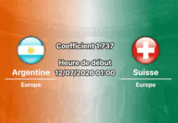 Pronostic Argentine Suisse – Arrowhead Stadium Kansas City, quart de finale Coupe du Monde 2026, 12 juillet 2026