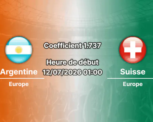 Pronostic Argentine Suisse – Arrowhead Stadium Kansas City, quart de finale Coupe du Monde 2026, 12 juillet 2026