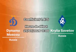 Pronostic Dynamo Moscou Krylia Sovetov – VTB Arena Moscou, Championnat de Russie Première Ligue Tour 1, 25 juillet 2026