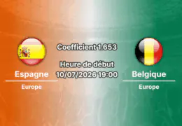 Pronostic Espagne Belgique – SoFi Stadium Inglewood, quart de finale Coupe du Monde 2026, 10 juillet 2026