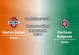 Pronostic Mačva Šabac Partizan Belgrade – FK Mačva Stadium Šabac, Mozzart Bet SuperLiga Serbie Journée 3, 26 juillet 2026