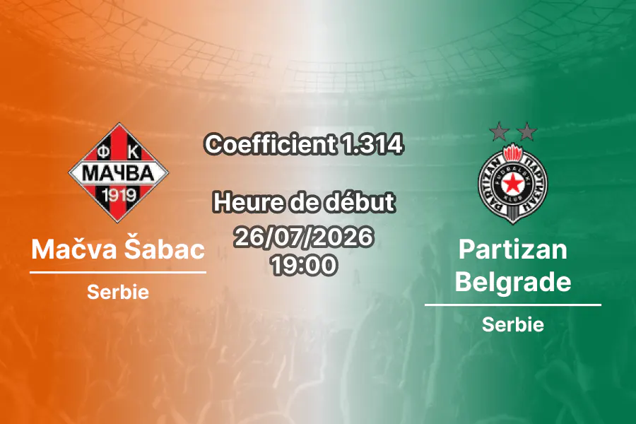 Pronostic Mačva Šabac Partizan Belgrade – FK Mačva Stadium Šabac, Mozzart Bet SuperLiga Serbie Journée 3, 26 juillet 2026