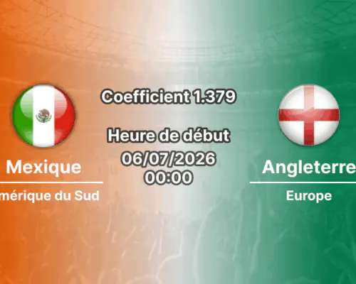 Pronostic Mexique Angleterre – Estadio Azteca Mexico City, 8e de finale Coupe du Monde 2026, 6 juillet 2026