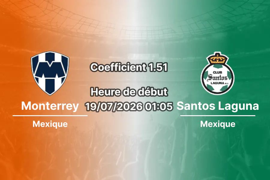 Pronostic Monterrey Santos Laguna – Estadio BBVA Guadalupe, Liga MX Apertura 2026 Journée 1 19 juillet 2026