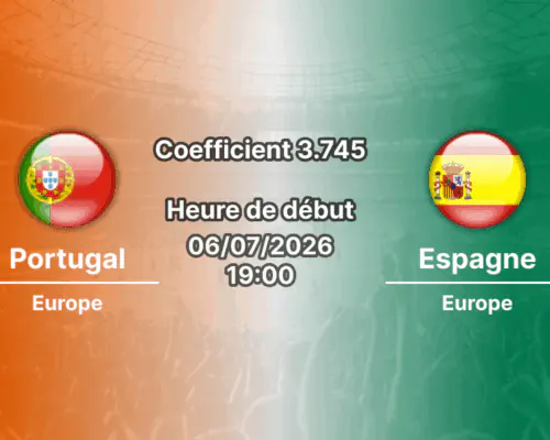 Pronostic Portugal Espagne – AT&T Stadium Arlington Dallas, 8e de finale Coupe du Monde 2026, 6 juillet 2026