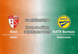 Pronostic Sion BATE Borisov – Stade de Tourbillon Sion, Conference League 2026-27, 30 juillet
