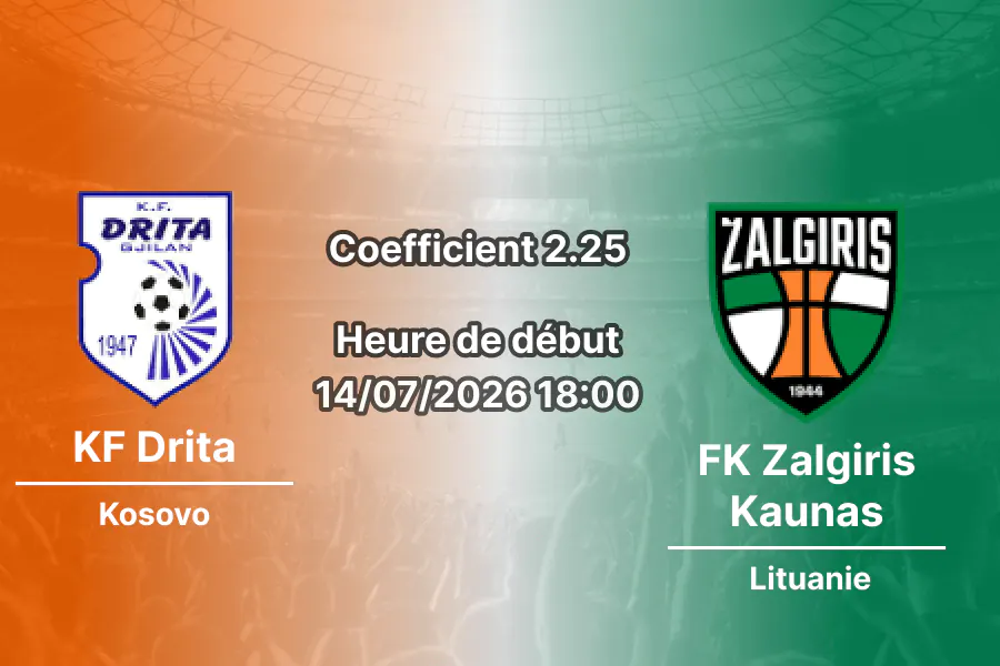 Pronostic KF Drita Zalgiris Kaunas – Stade Fadil Vokrri Pristina, Ligue des champions UEFA 2026-27, 14 juillet 2026