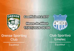 Pronostic Orense Emelec – Estadio 9 de Mayo Machala, LigaPro Serie A Ecuador Tour 19, 17 juillet 2026