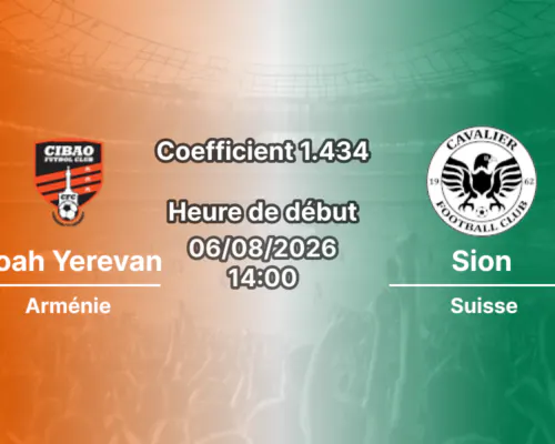 Pronostic Noah Yerevan Sion – Vahagn Tumasyan Stadium, Abovyan, Ligue Conférence UEFA 3e tour de qualification match aller 6 août 2026