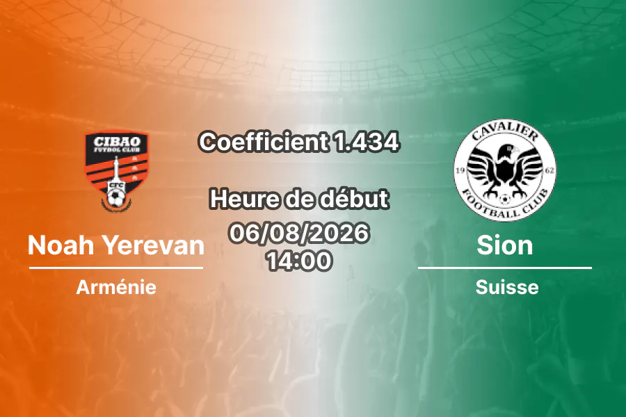 Pronostic Noah Yerevan Sion – Vahagn Tumasyan Stadium, Abovyan, Ligue Conférence UEFA 3e tour de qualification match aller 6 août 2026