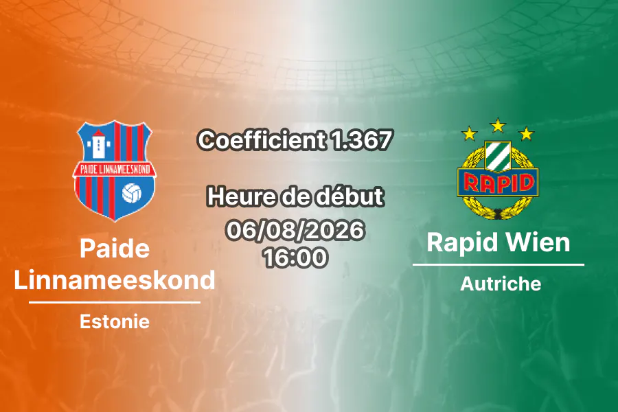 Pronostic Paide Linnameeskond Rapid Wien – A. Le Coq Arena, Tallinn, Ligue Conférence UEFA 3e tour de qualification match aller 6 août 2026
