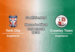 Pronostic York City Crawley Town – LNER Community Stadium York, Carabao Cup 2026-27, 3 août